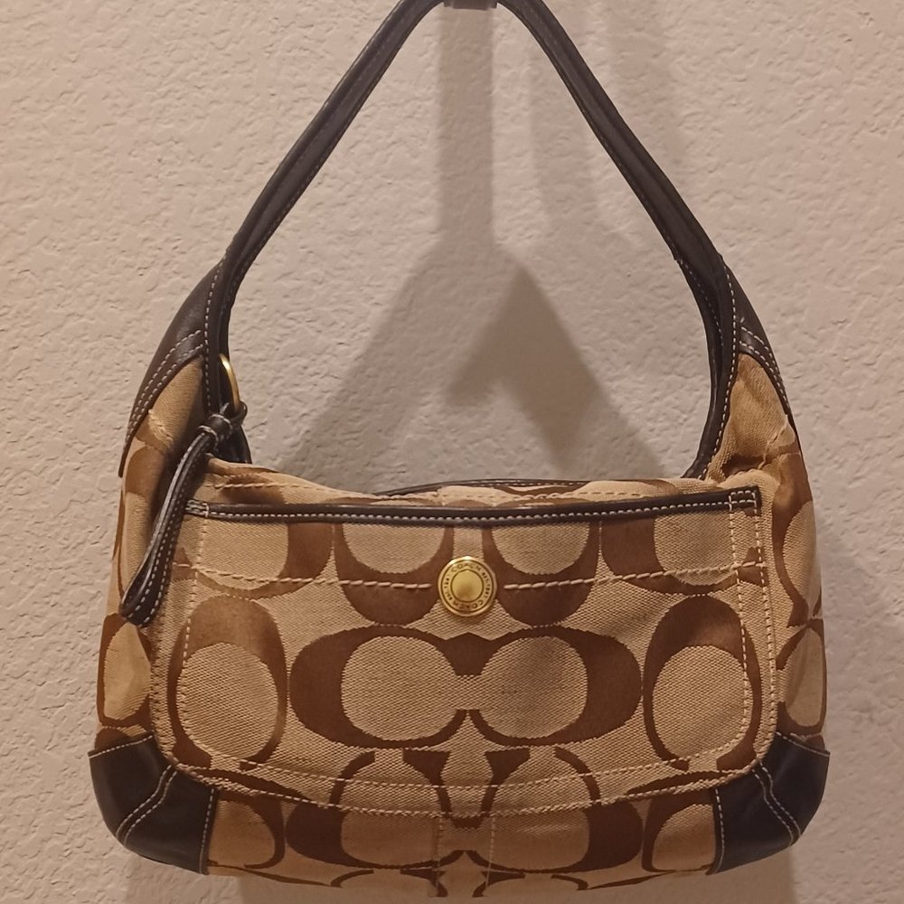 Coach Ergo Jacquard Canvas Leather Trim Signature Hobo Shoulder Handbag 10764.